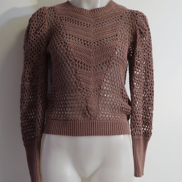 Women Chufy Gone Jammin Mauve Semi-Sheer Puff Sleeve Open Knit Sweater XS - Picture 1 of 9